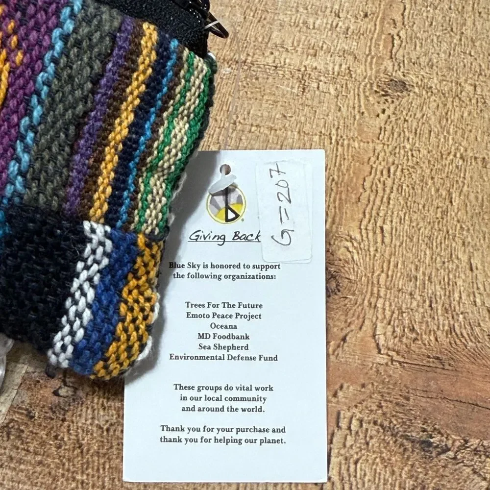 Blue Sky Pocket Purse Hand Made In Nepal Multi-Color Zipper Closure NWT Cotton